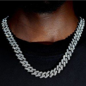 24" Mens 5ct Diamond 18K White Gold Chain Necklace Guys Jewelry 5 ct 18 Karat
